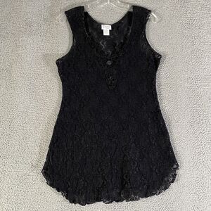 Vintage Cinema Etoile Top Womens Large Black Lace Floral Fairy Whimsigoth Witchy